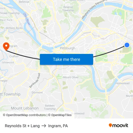 Reynolds St + Lang to Ingram, PA map