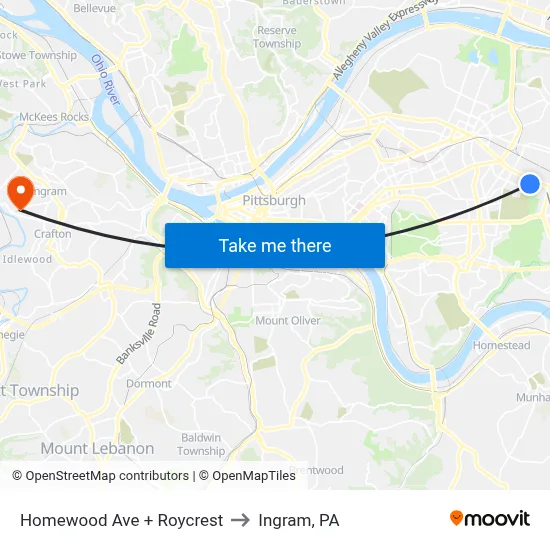 Homewood Ave + Roycrest to Ingram, PA map