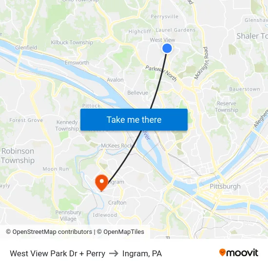 West View Park Dr + Perry to Ingram, PA map