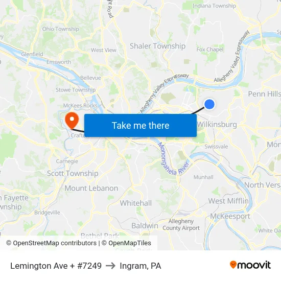 Lemington Ave + #7249 to Ingram, PA map
