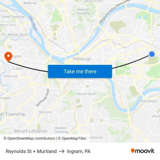 Reynolds St + Murtland to Ingram, PA map