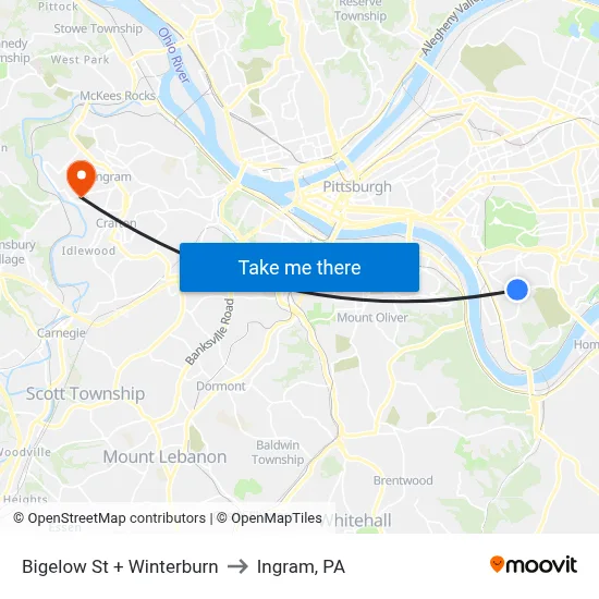 Bigelow St + Winterburn to Ingram, PA map
