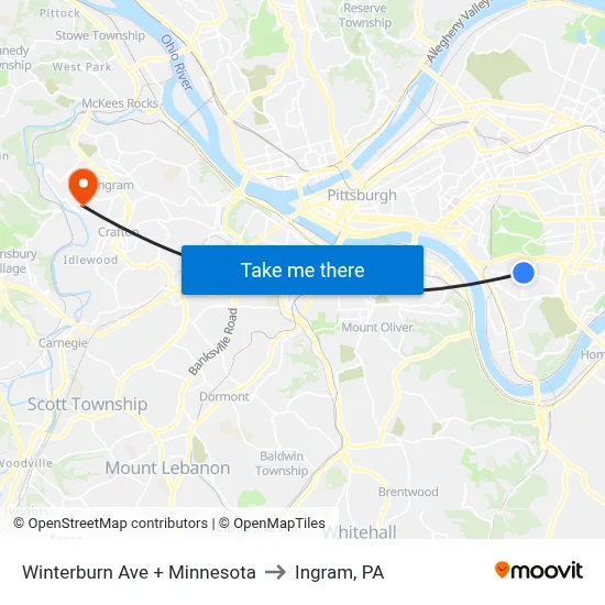 Winterburn Ave + Minnesota to Ingram, PA map