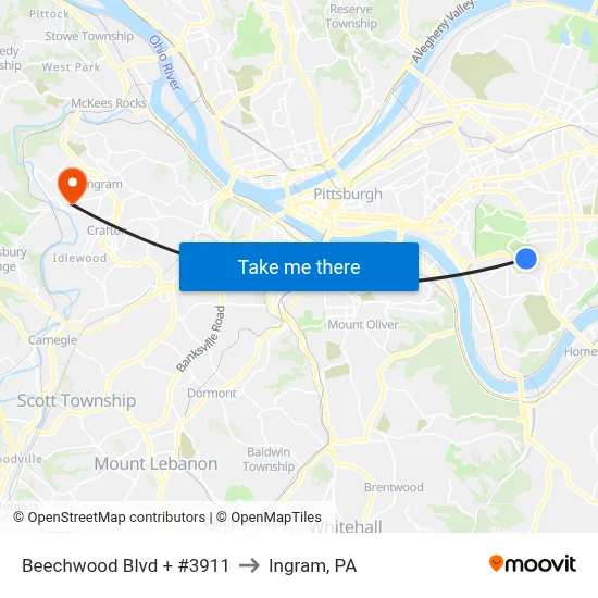 Beechwood Blvd + #3911 to Ingram, PA map