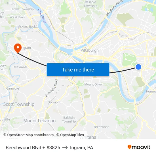 Beechwood Blvd + #3825 to Ingram, PA map