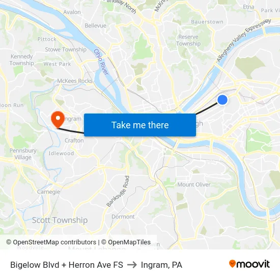 Bigelow Blvd + Herron Ave FS to Ingram, PA map