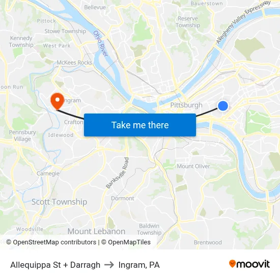 Allequippa St + Darragh to Ingram, PA map