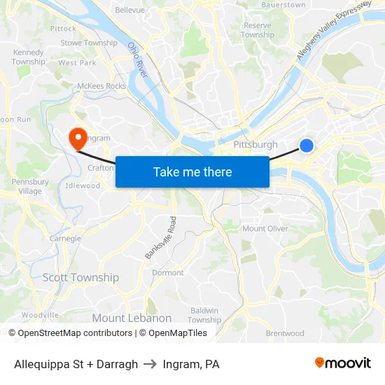 Allequippa St + Darragh to Ingram, PA map