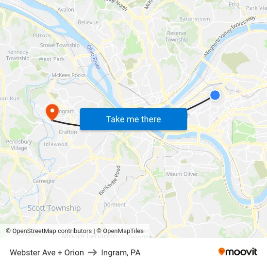 Webster Ave + Orion to Ingram, PA map