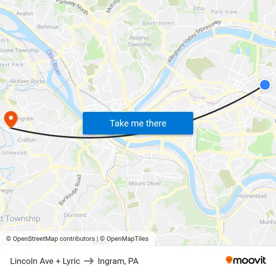 Lincoln Ave + Lyric to Ingram, PA map