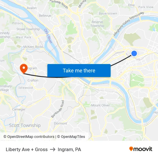 Liberty Ave + Gross to Ingram, PA map