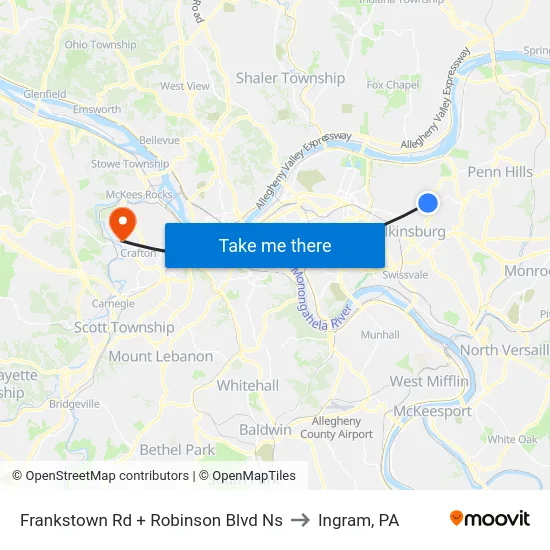 Frankstown Rd + Robinson Blvd Ns to Ingram, PA map