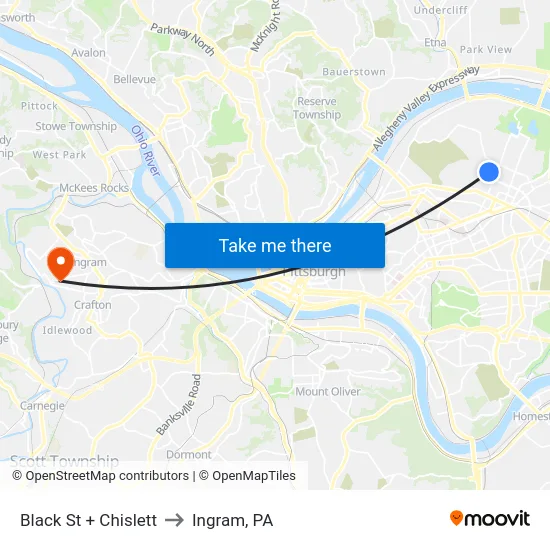 Black St + Chislett to Ingram, PA map