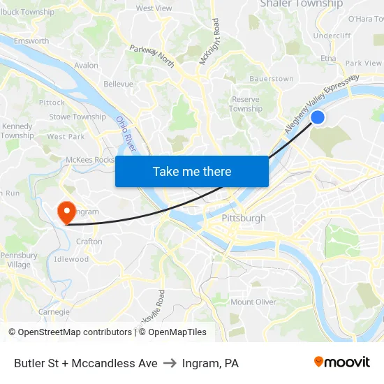 Butler St + Mccandless Ave to Ingram, PA map