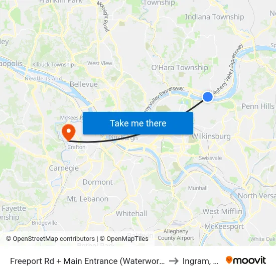 Freeport Rd + Main Entrance (Waterworks) to Ingram, PA map