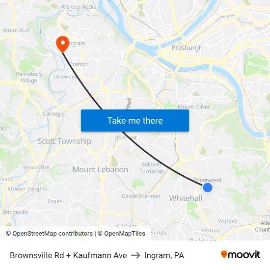 Brownsville Rd + Kaufmann Ave to Ingram, PA map