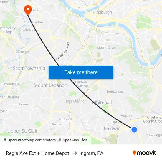 Regis Ave Ext + Home Depot to Ingram, PA map