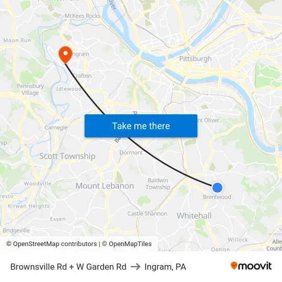 Brownsville Rd + W Garden Rd to Ingram, PA map