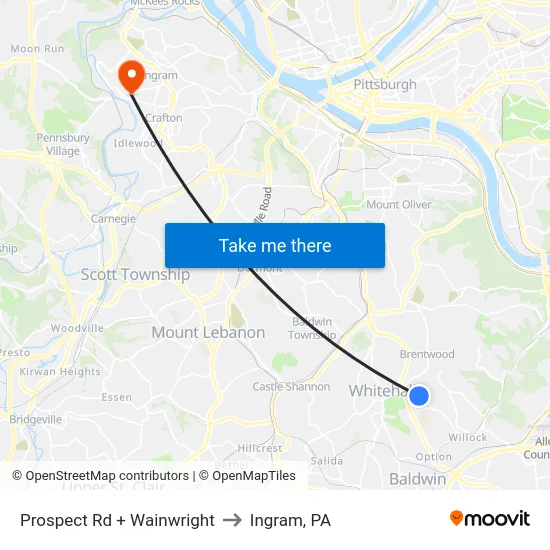 Prospect Rd + Wainwright to Ingram, PA map