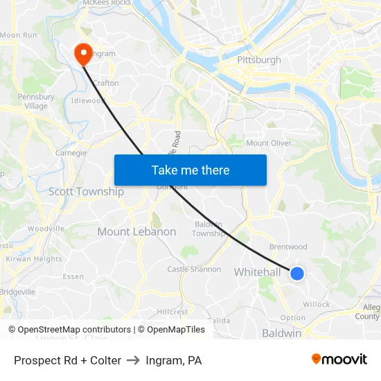 Prospect Rd + Colter to Ingram, PA map