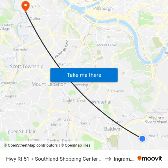 Hwy Rt 51 + Southland Shopping Center Entrance to Ingram, PA map