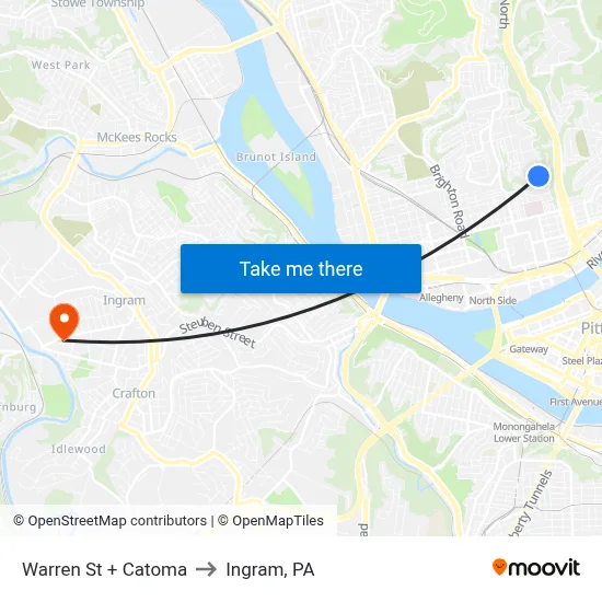 Warren St + Catoma to Ingram, PA map