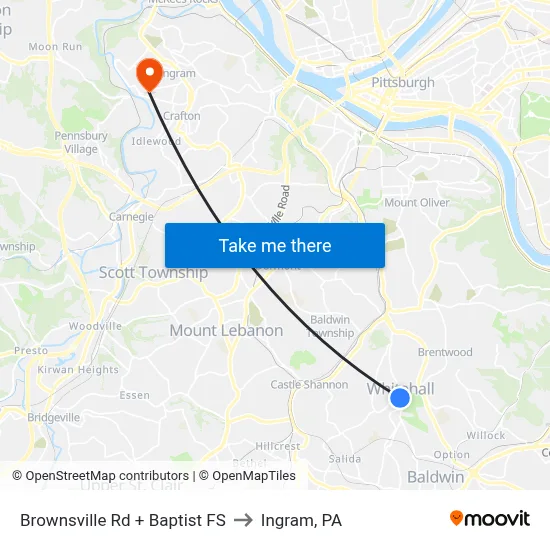 Brownsville Rd + Baptist FS to Ingram, PA map