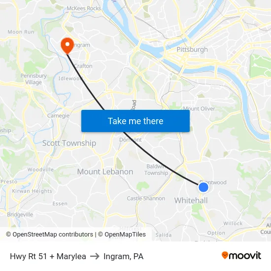 Hwy Rt 51 + Marylea to Ingram, PA map