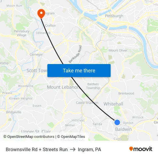 Brownsville Rd + Streets Run to Ingram, PA map