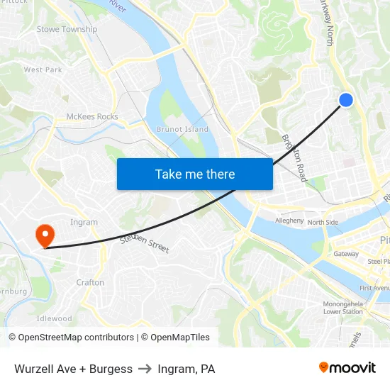 Wurzell Ave + Burgess to Ingram, PA map