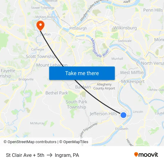 St Clair Ave + 5th to Ingram, PA map