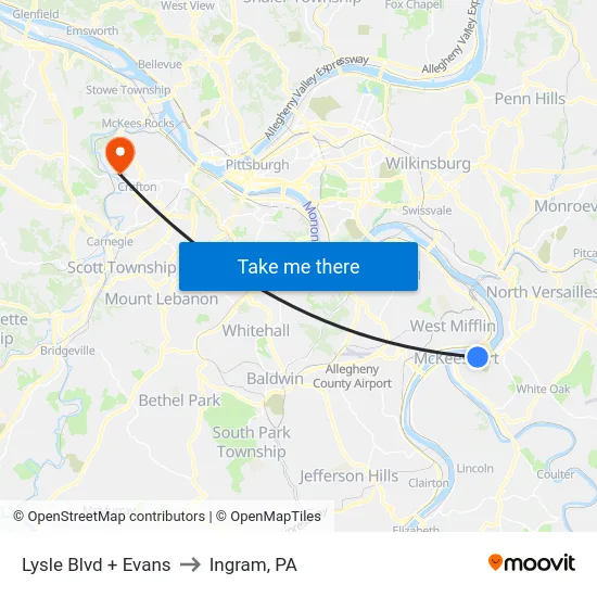 Lysle Blvd + Evans to Ingram, PA map