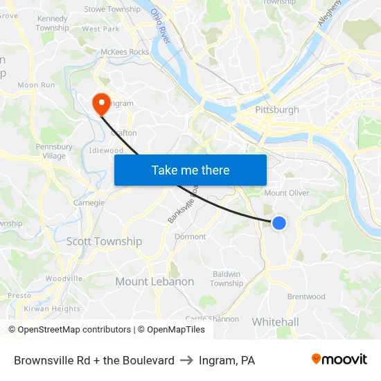 Brownsville Rd + the Boulevard to Ingram, PA map
