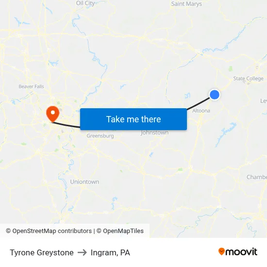 Tyrone Greystone to Ingram, PA map