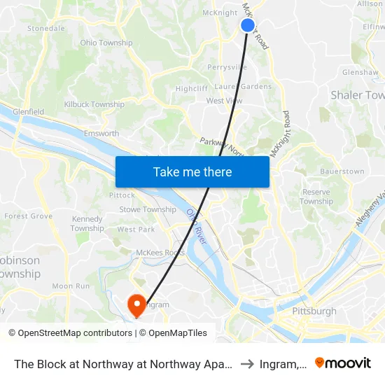 The Block at Northway at Northway Apartments to Ingram, PA map