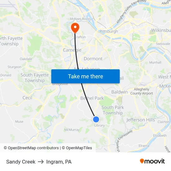 Sandy Creek to Ingram, PA map
