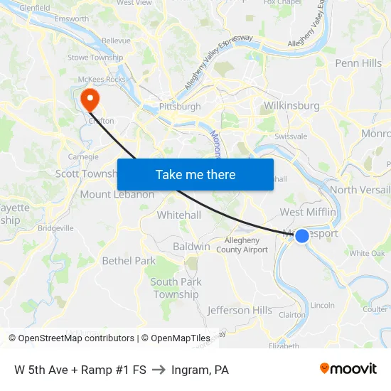 W 5th Ave + Ramp #1 FS to Ingram, PA map
