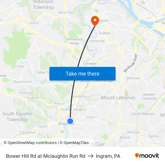 Bower Hill Rd at Mclaughlin Run Rd to Ingram, PA map