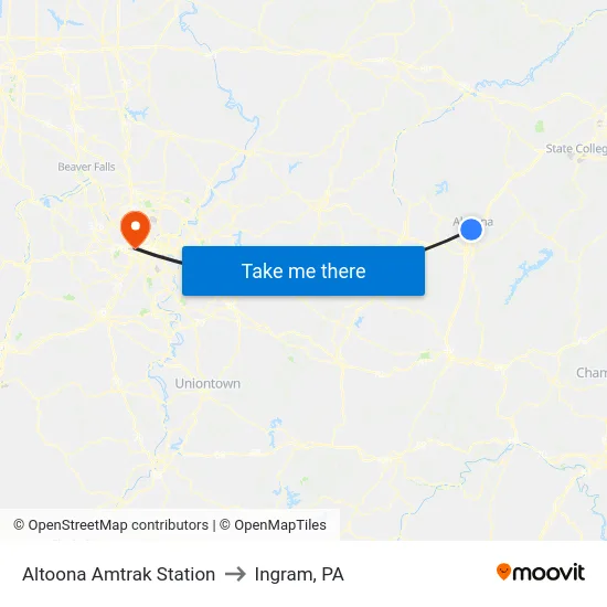Altoona Amtrak Station to Ingram, PA map