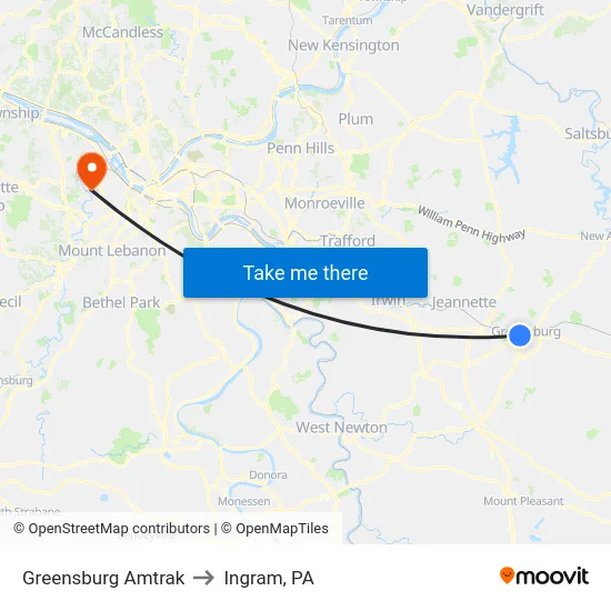 Greensburg Amtrak to Ingram, PA map
