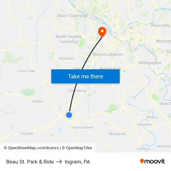 Beau St. Park & Ride to Ingram, PA map