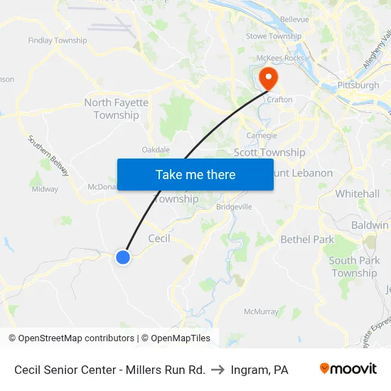 Cecil Senior Center - Millers Run Rd. to Ingram, PA map