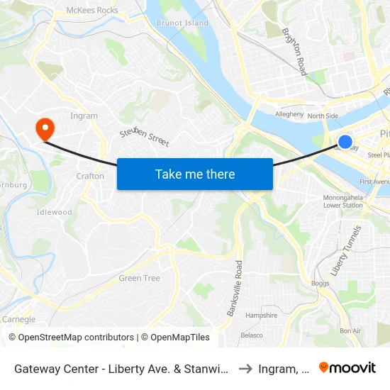 Gateway Center - Liberty Ave. & Stanwix St. to Ingram, PA map