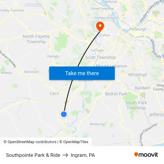 Southpointe Park & Ride to Ingram, PA map