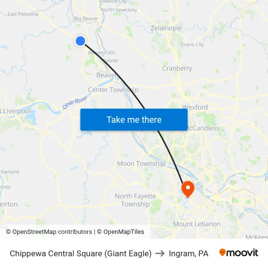 Chippewa Central Square (Giant Eagle) to Ingram, PA map