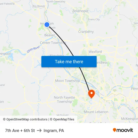 7th Ave + 6th St to Ingram, PA map