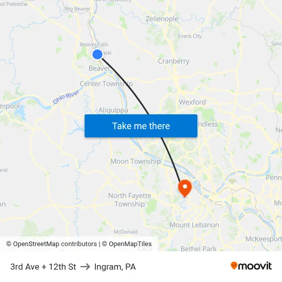 3rd Ave + 12th St to Ingram, PA map