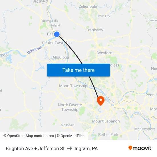 Brighton Ave + Jefferson St to Ingram, PA map