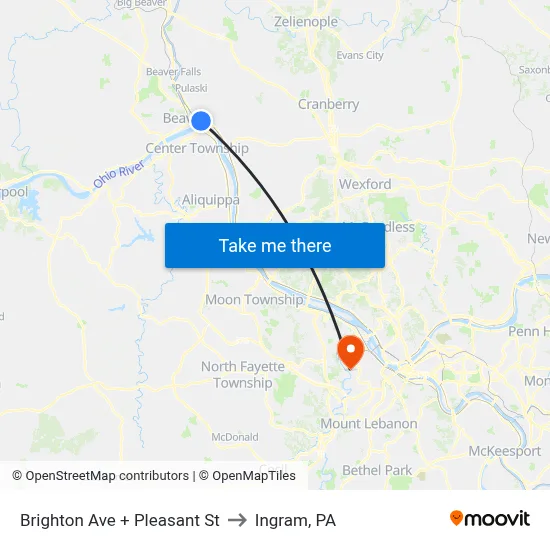 Brighton Ave + Pleasant St to Ingram, PA map