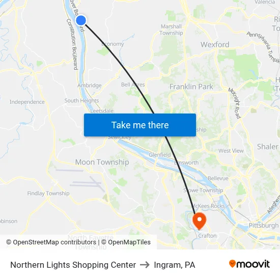 Northern Lights Shopping Center to Ingram, PA map